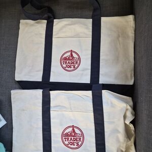 Trader Joe's Canvas Tote Bag - Cream with Navy Trim